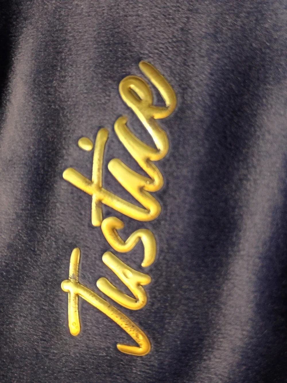 🩷Girls Size Small Justice Navy Velour Hoodie with Gold Logo Detail